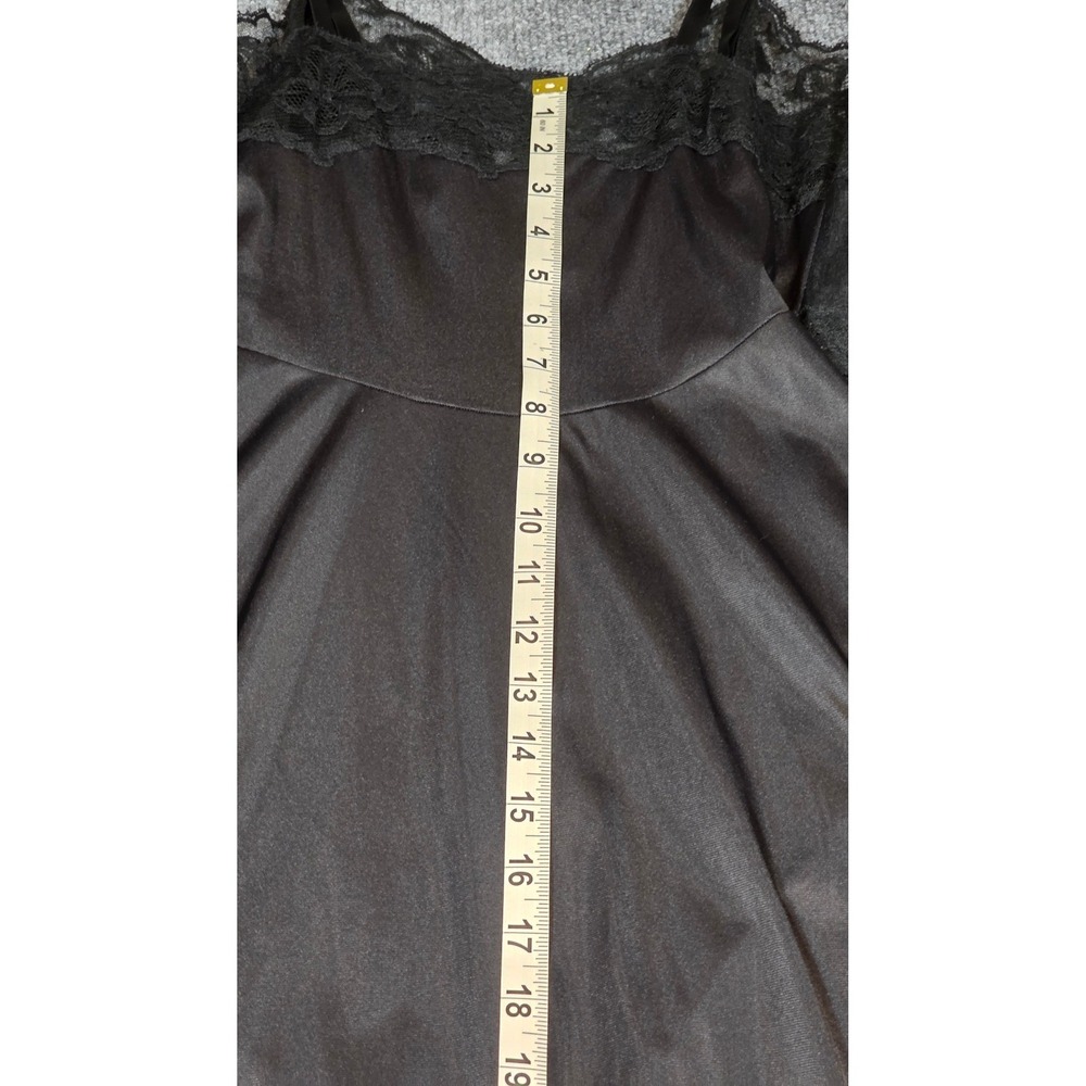 Vintage Black Lace Trim Full Slip Nightgown Adjustable Straps Bow Coquette Girl - Picture 6 of 14